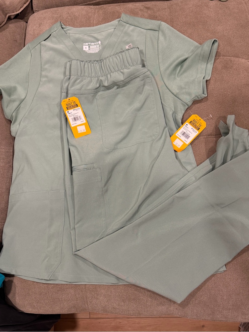 Carhartt Women’s Sage Green Scrub Top & Elastic Waist Pants